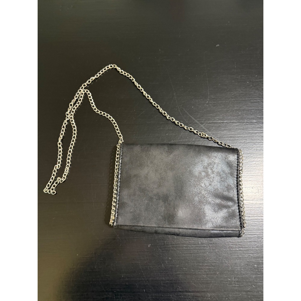 Chelsea28 Womens Charcoal Gray Metallic Chain Whipstitch Crossbody Bag Clutch